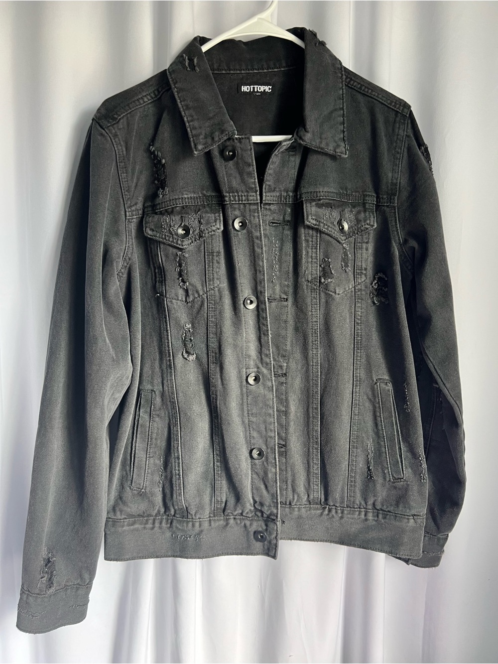 Hot Topic Black Distressed Jean Jacket Small